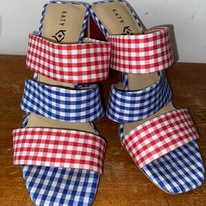 NEW! Katy Perry Cali Red, White And Blue Gingham Dress Sandals Size 9M